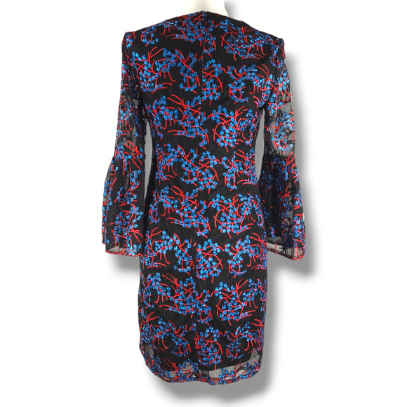 EUC Nicole Miller New York Floral Embroidered Tulle Dress Sz. 4 Black Blue Red - Picture 3 of 10